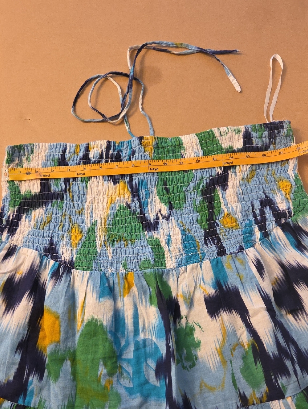 Plus Sz Smocked Waist Multicolor Maxi Skirt Or Dress - Blue Green Yellow & White